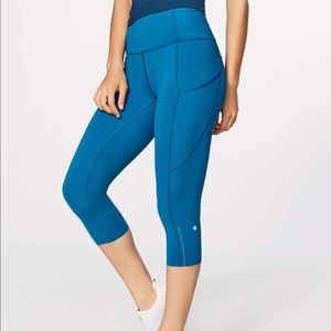 Blue lululemon fast and free crop